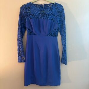 ML Monique Lhuillier Blue Lace Long Sleeve Bodycon Mini Dress Size 2
